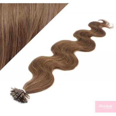 20" (50cm) Nail tip / U tip human hair pre bonded extensions wavy - medium light brown