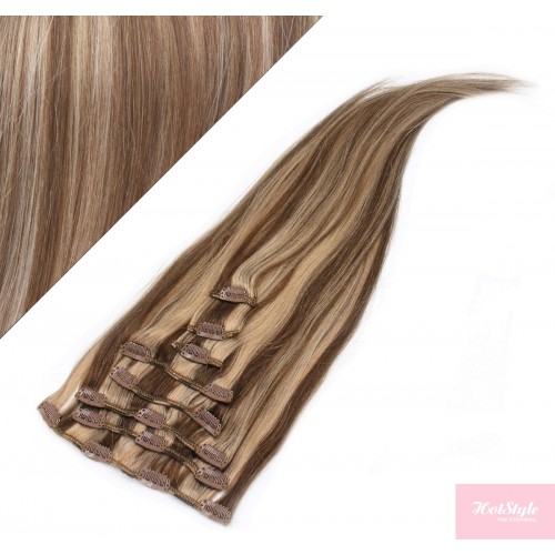 Weg huis Geletterdheid Namens Clip in human hair Remy - dark brown/blonde - 28" (70cm) - Hair Extensions  Hotstyle